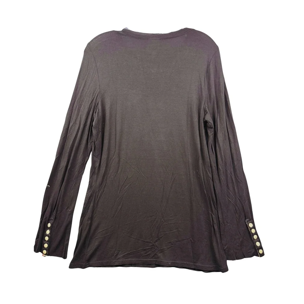 Ivy Jane Womens Brown Long Sleeve Graphic T-Shirt Heart Crown Rhinestone Large - Picture 2 of 3